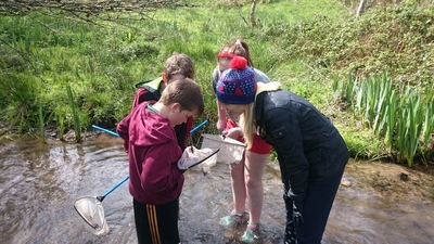 Students and teacher from Kilfane National School taking part in “StreamScapes Loobagh”