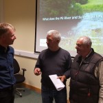 From left to right - Fran Igoe discusses the lower River Suir with local anglers Martin Ryan and Willie Bryan.