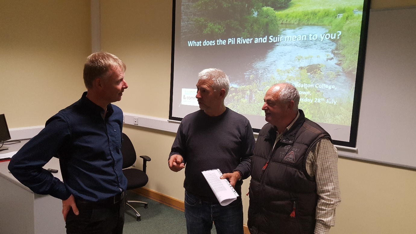 From left to right - Fran Igoe discusses the lower River Suir with local anglers Martin Ryan and Willie Bryan.
