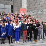 DODDER DEFENDERS - SCHOOLCHILDREN FROM THE DODDER CATCHMENT OUTSIDE DUBLIN CITY COUNCIL OFFICES