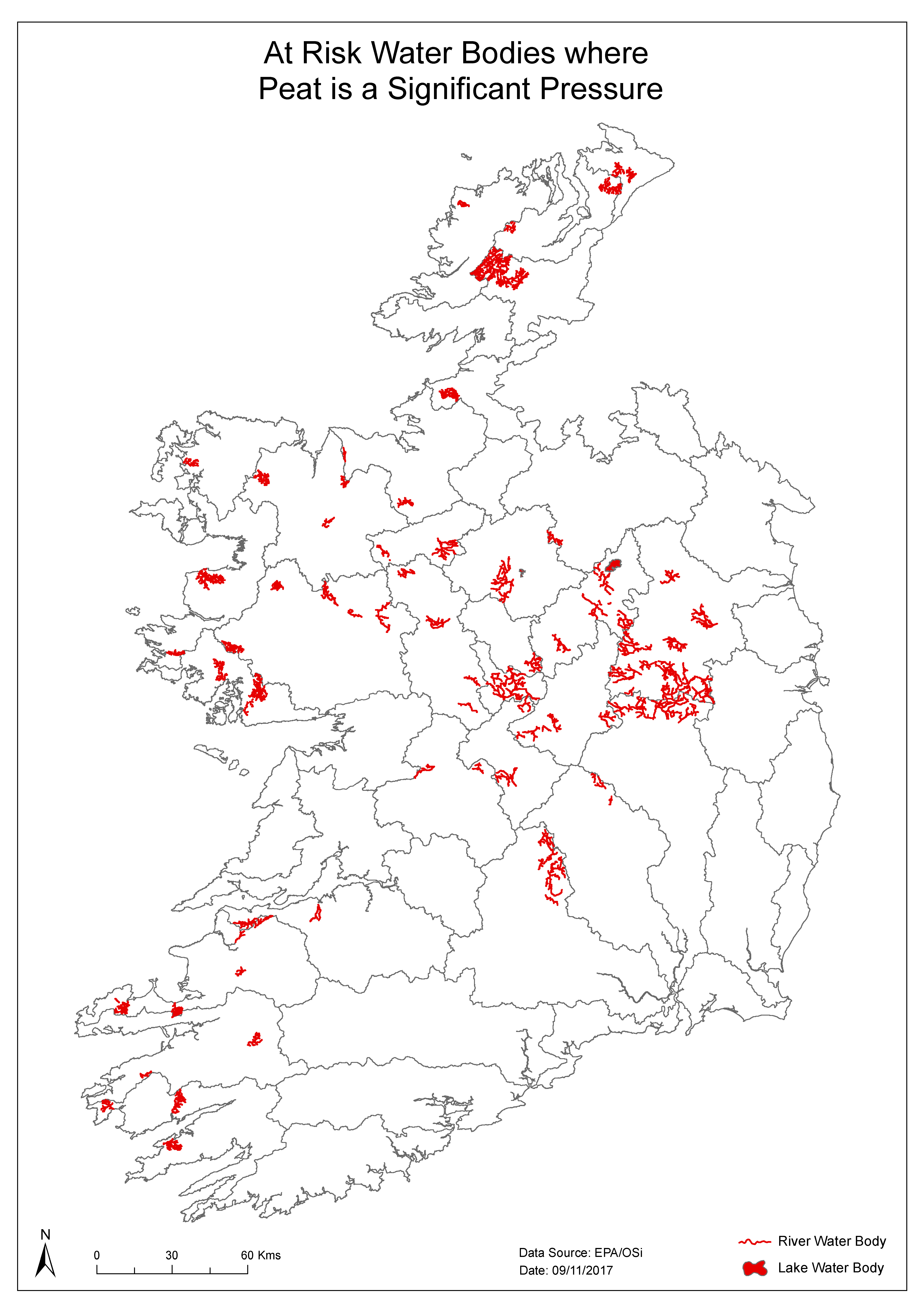 Water bodies where peat extraction is a significant pressure