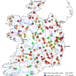 A map of Ireland showing water levels and flows in rivers, lakes and groundwater for May 2020.