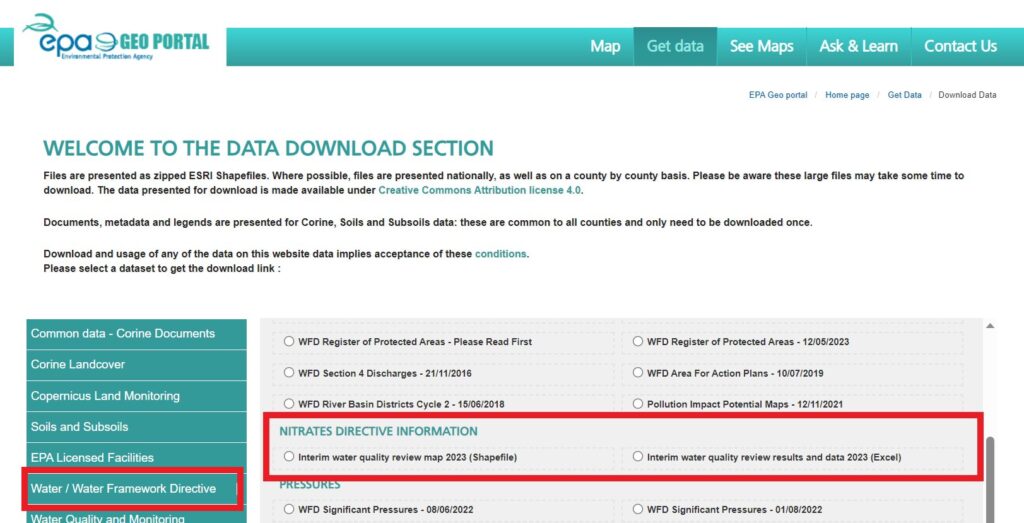 A screenshot of the EPA data downloads section showing how to find these files