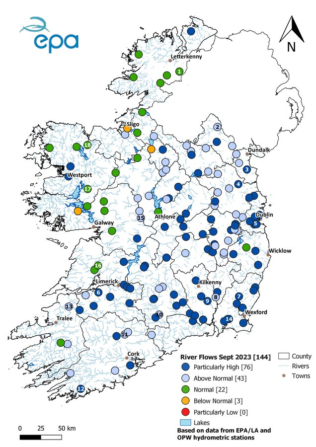 This map show the river flows across Ireland for September 2023. 