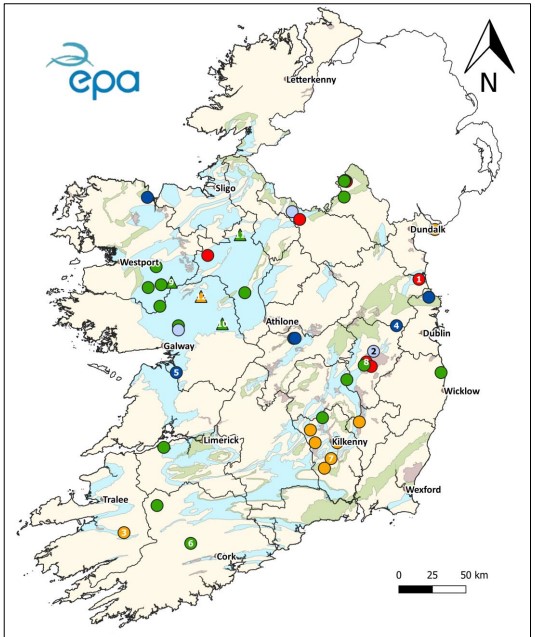 Monthly average lake & turlough levels for June 2025 relative to historic monthly average levels expressed as percentile of the long- term values for this month.