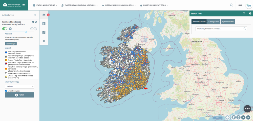 A screenshot of the EPA Farm and Landscape measures for Agriculture mapping tool